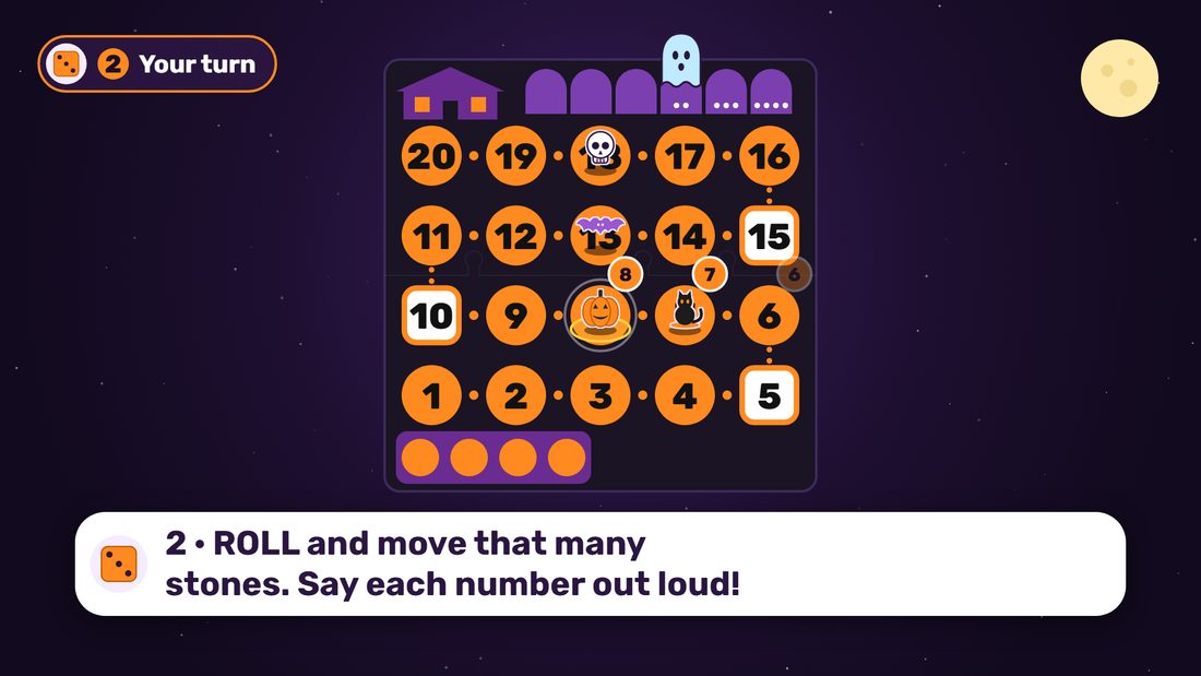 Roll and move: the pumpkin hops to stone 8